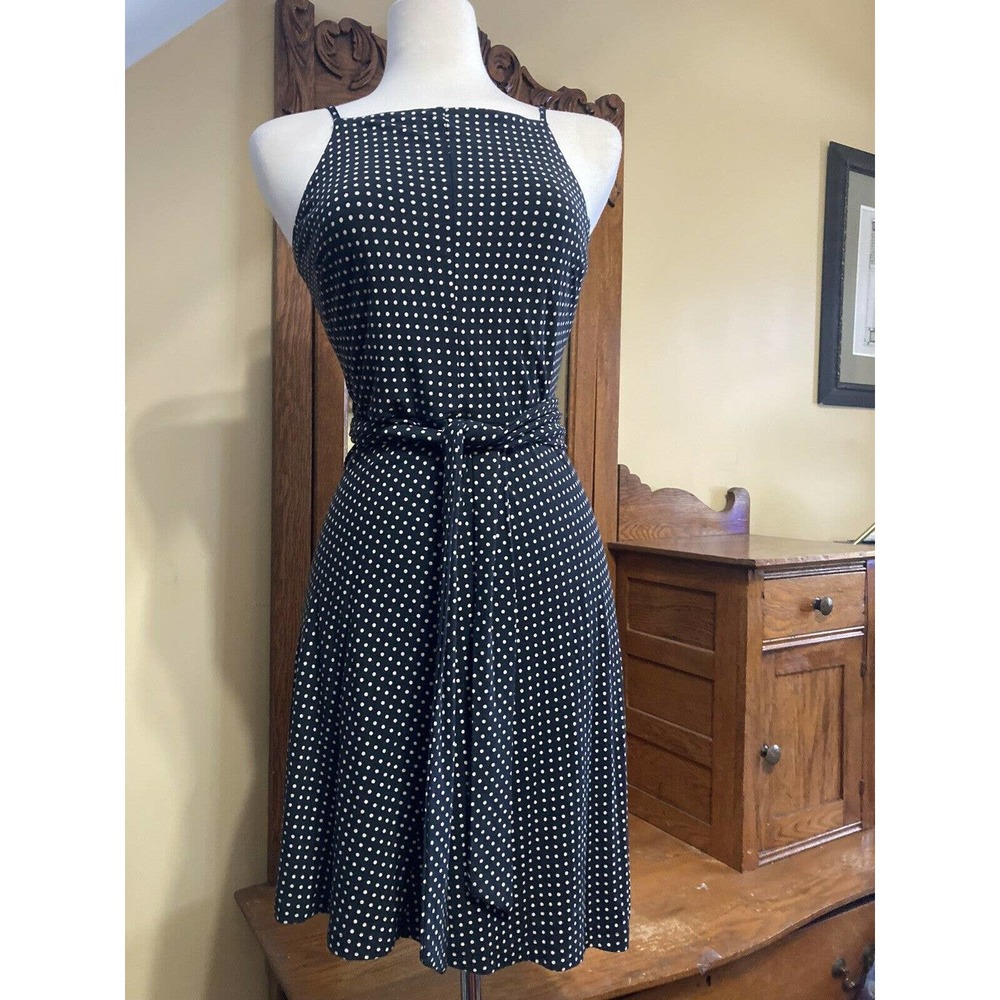 Ann Taylor Petite Small PS Halter Polka Dot Black Dress Fully Lined